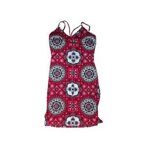 Vtg Y2K Charlotte Russe Mandala Print Mini Dress Red Black Medium